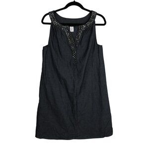 Mark Dress Midi Denim Embellished Neckline Sleeveless & Relaxed Fit Size M
